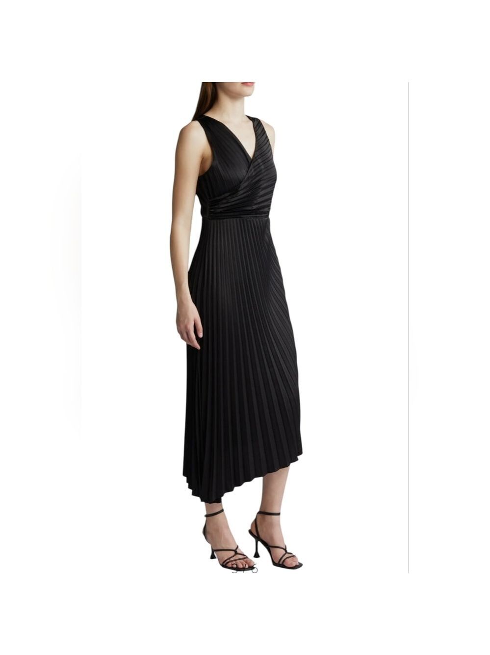Sam Edelman Pleated Asymmetric Hem Satin Dress - Picture 3 of 12